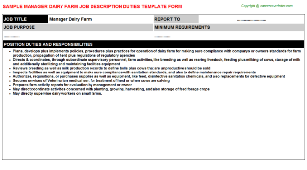 Image result for Job description manager of dairy